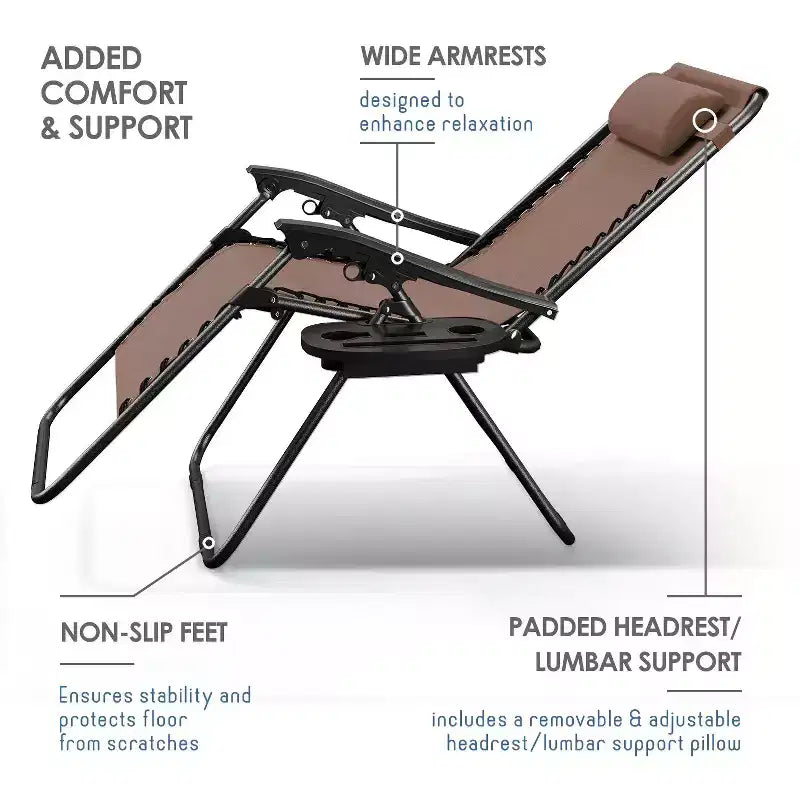 Lot de 2 chaises Nestl Zéro Gravité, Chaises de Camping Inclinables, Chaises Pliantes d'Extérieur avec Oreiller et Plateau Porte-Gobelet