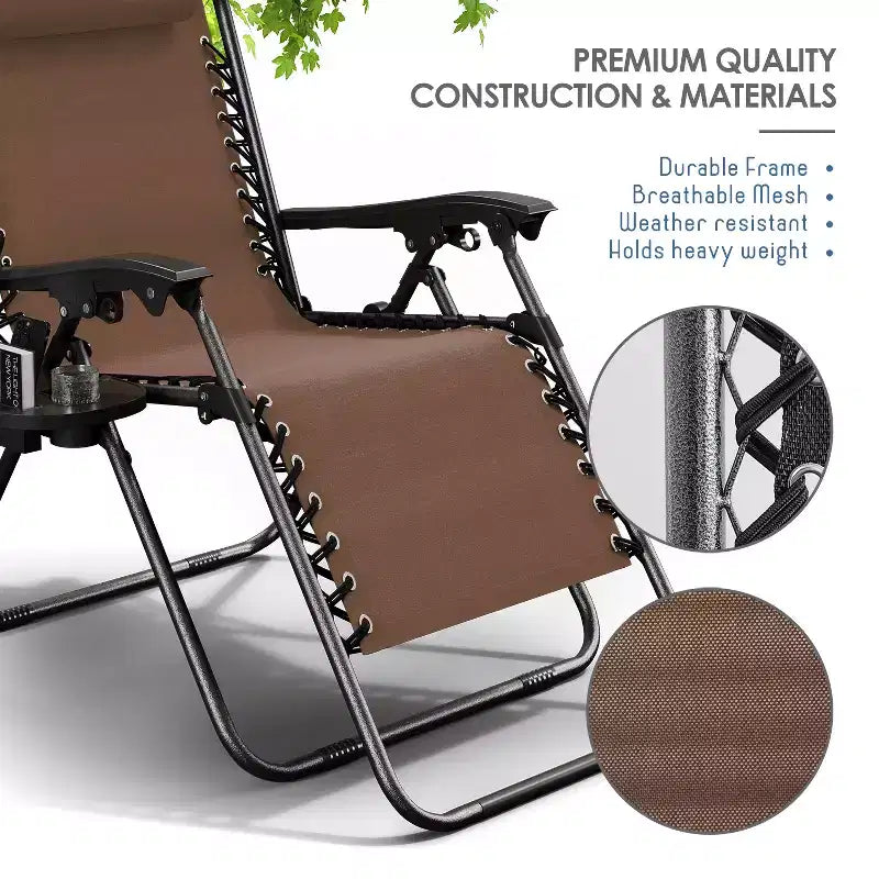 Lot de 2 chaises Nestl Zéro Gravité, Chaises de Camping Inclinables, Chaises Pliantes d'Extérieur avec Oreiller et Plateau Porte-Gobelet