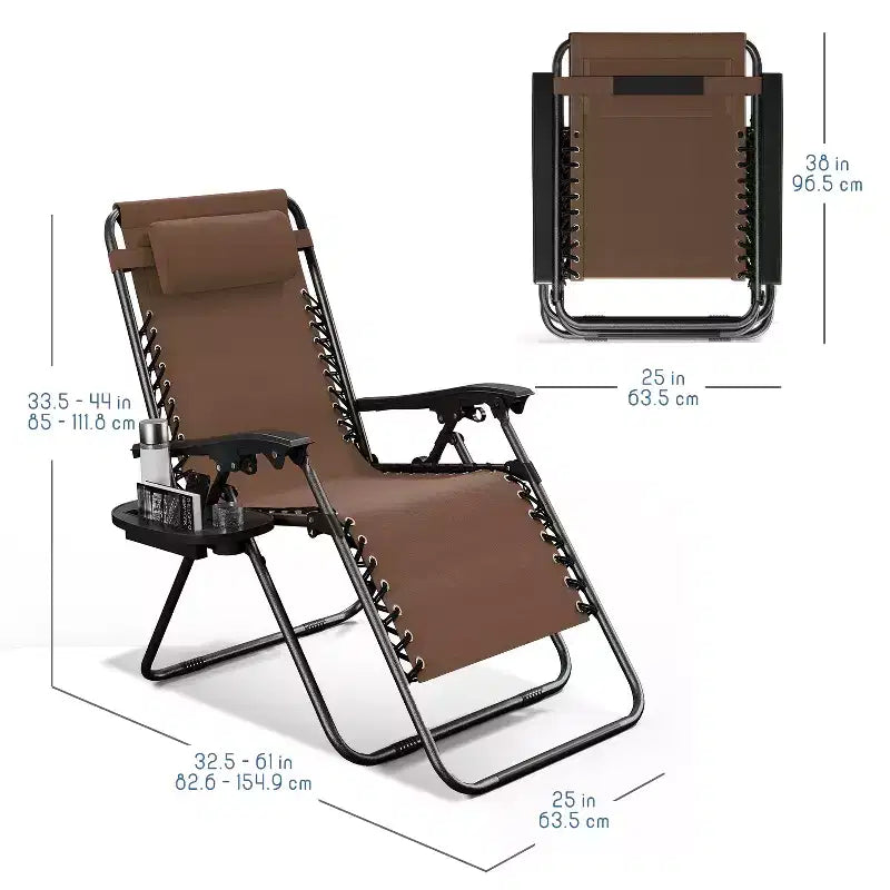 Lot de 2 chaises Nestl Zéro Gravité, Chaises de Camping Inclinables, Chaises Pliantes d'Extérieur avec Oreiller et Plateau Porte-Gobelet