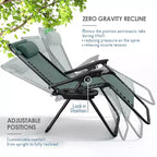 Lot de 2 chaises Nestl Zéro Gravité, Chaises de Camping Inclinables, Chaises Pliantes d'Extérieur avec Oreiller et Plateau Porte-Gobelet