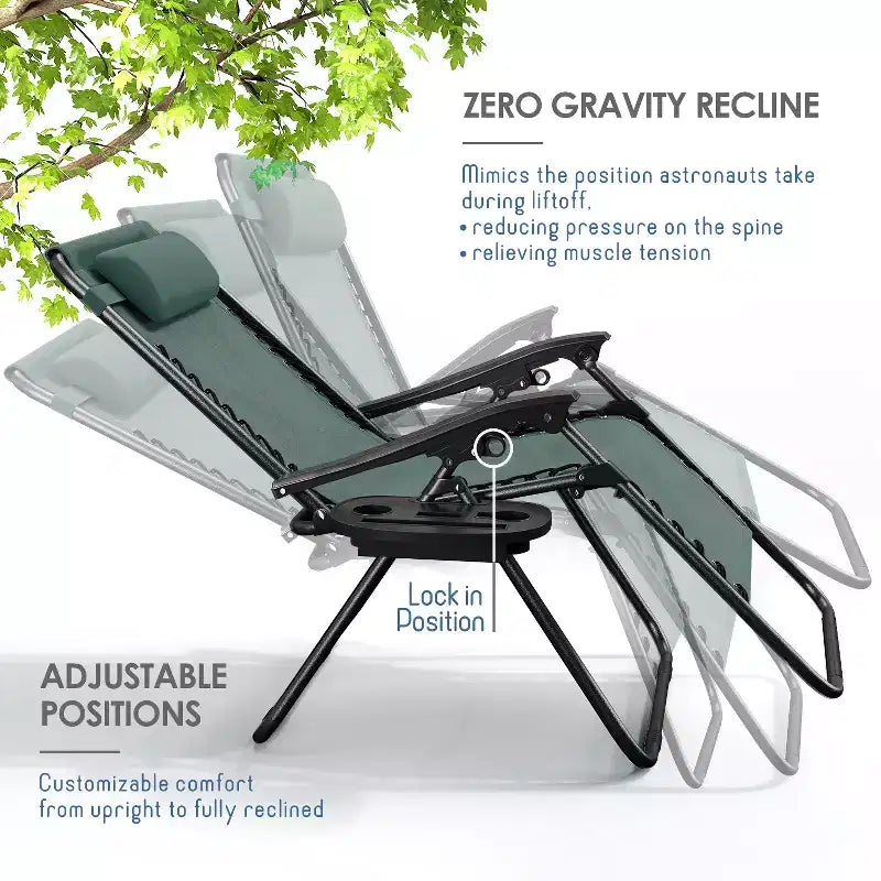 Lot de 2 chaises Nestl Zéro Gravité, Chaises de Camping Inclinables, Chaises Pliantes d'Extérieur avec Oreiller et Plateau Porte-Gobelet