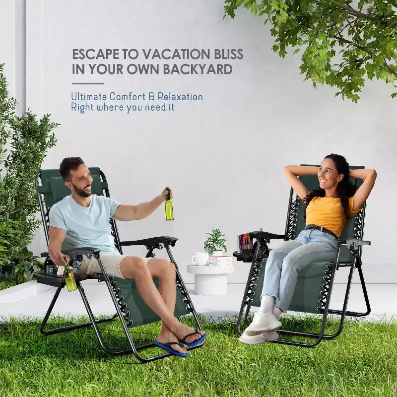 Lot de 2 chaises Nestl Zéro Gravité, Chaises de Camping Inclinables, Chaises Pliantes d'Extérieur avec Oreiller et Plateau Porte-Gobelet