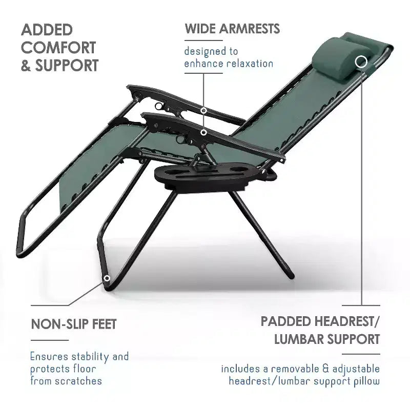 Lot de 2 chaises Nestl Zéro Gravité, Chaises de Camping Inclinables, Chaises Pliantes d'Extérieur avec Oreiller et Plateau Porte-Gobelet