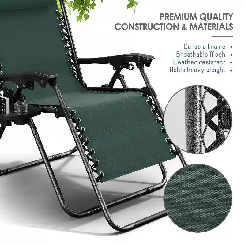 Lot de 2 chaises Nestl Zéro Gravité, Chaises de Camping Inclinables, Chaises Pliantes d'Extérieur avec Oreiller et Plateau Porte-Gobelet
