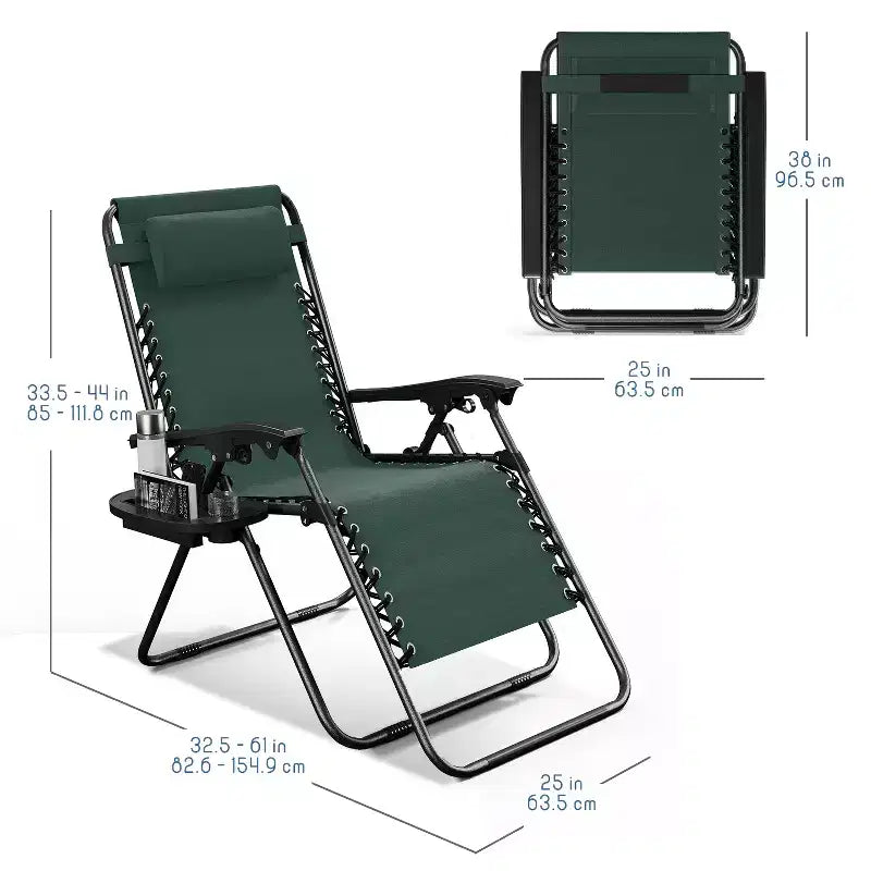 Lot de 2 chaises Nestl Zéro Gravité, Chaises de Camping Inclinables, Chaises Pliantes d'Extérieur avec Oreiller et Plateau Porte-Gobelet