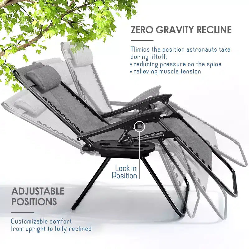 Lot de 2 chaises Nestl Zéro Gravité, Chaises de Camping Inclinables, Chaises Pliantes d'Extérieur avec Oreiller et Plateau Porte-Gobelet