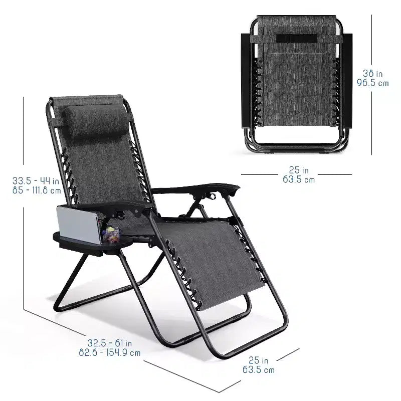 Lot de 2 chaises Nestl Zéro Gravité, Chaises de Camping Inclinables, Chaises Pliantes d'Extérieur avec Oreiller et Plateau Porte-Gobelet