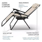 Lot de 2 chaises Nestl Zéro Gravité, Chaises de Camping Inclinables, Chaises Pliantes d'Extérieur avec Oreiller et Plateau Porte-Gobelet