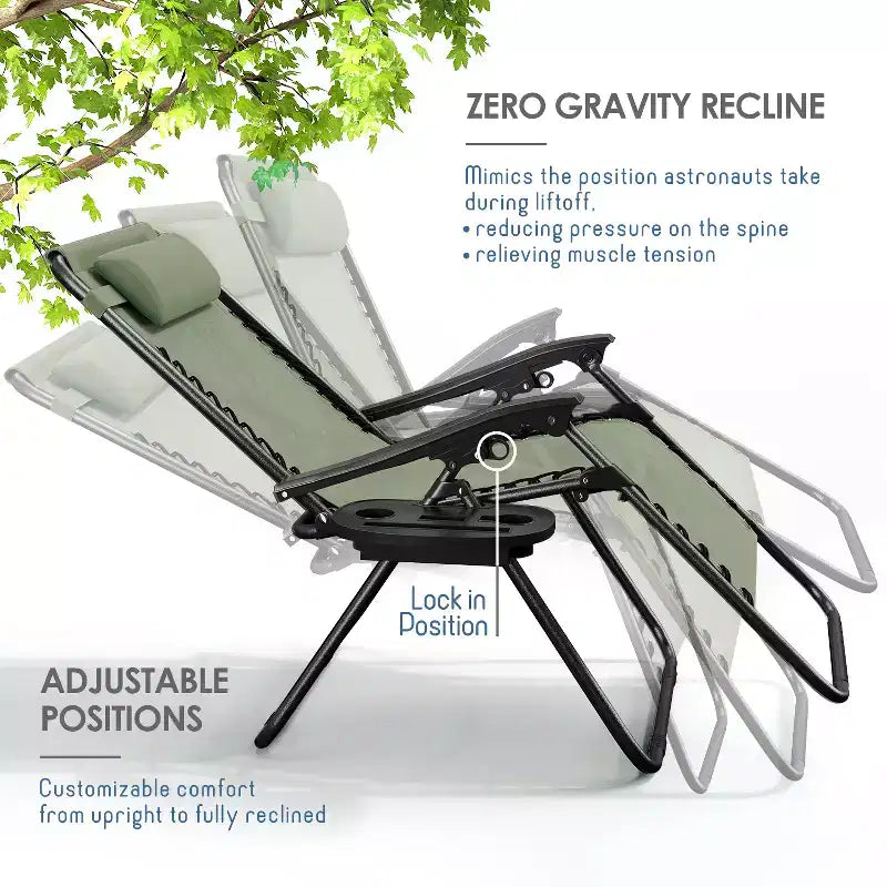 Lot de 2 chaises Nestl Zéro Gravité, Chaises de Camping Inclinables, Chaises Pliantes d'Extérieur avec Oreiller et Plateau Porte-Gobelet