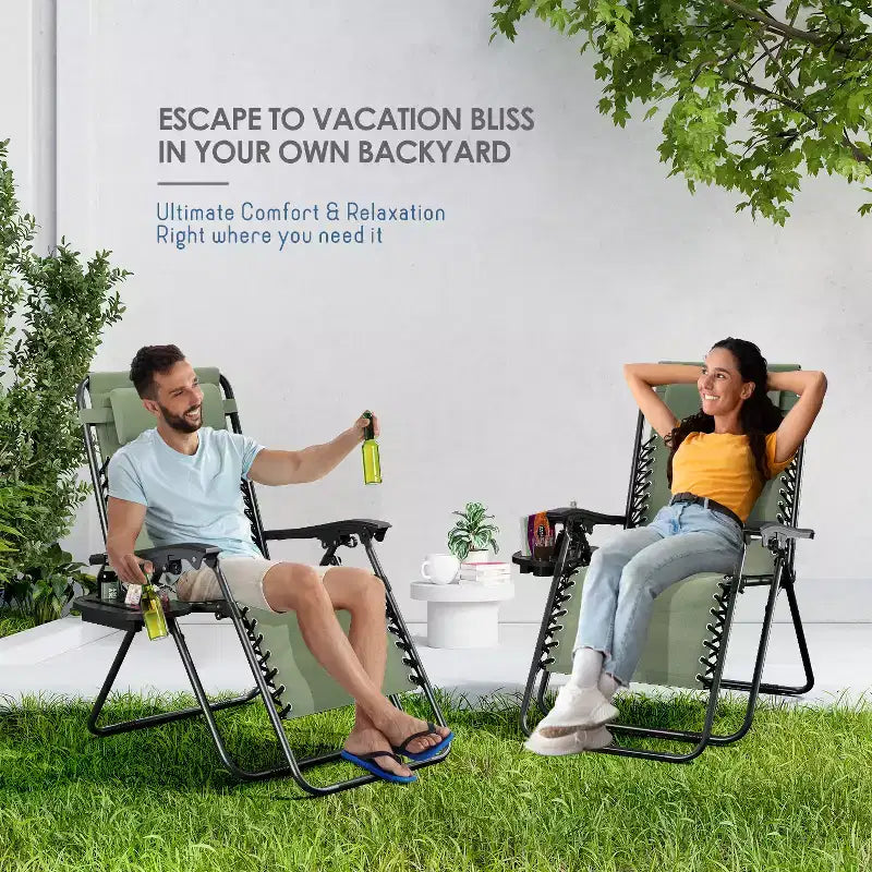 Lot de 2 chaises Nestl Zéro Gravité, Chaises de Camping Inclinables, Chaises Pliantes d'Extérieur avec Oreiller et Plateau Porte-Gobelet