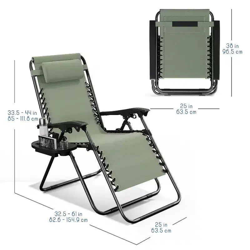 Lot de 2 chaises Nestl Zéro Gravité, Chaises de Camping Inclinables, Chaises Pliantes d'Extérieur avec Oreiller et Plateau Porte-Gobelet