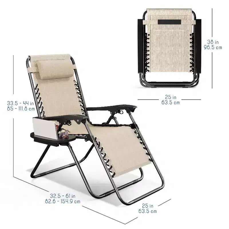 Lot de 2 chaises Nestl Zéro Gravité, Chaises de Camping Inclinables, Chaises Pliantes d'Extérieur avec Oreiller et Plateau Porte-Gobelet