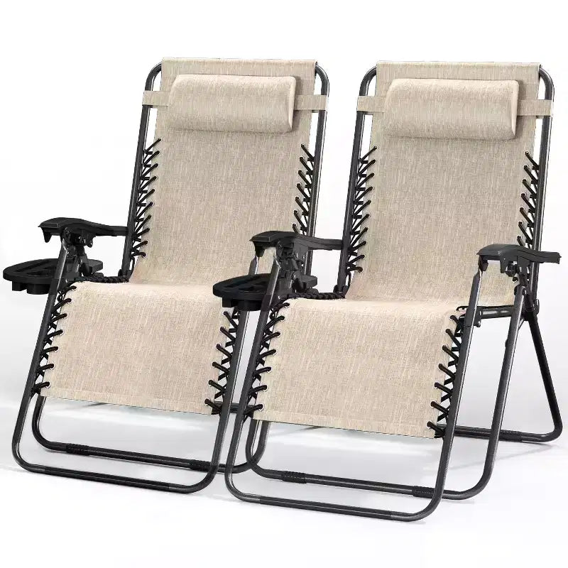 Nestl Zero Gravity Chairs Set of 2, Reclining Camping Chair, Folding Outdoor Chair with Pillow & Cup Holder Tray