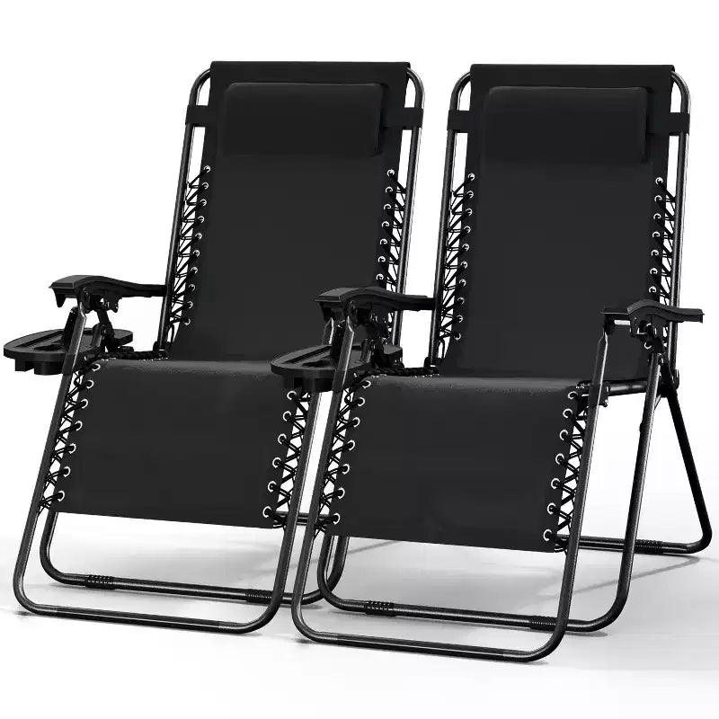Lot de 2 chaises Nestl Zéro Gravité, Chaises de Camping Inclinables, Chaises Pliantes d'Extérieur avec Oreiller et Plateau Porte-Gobelet