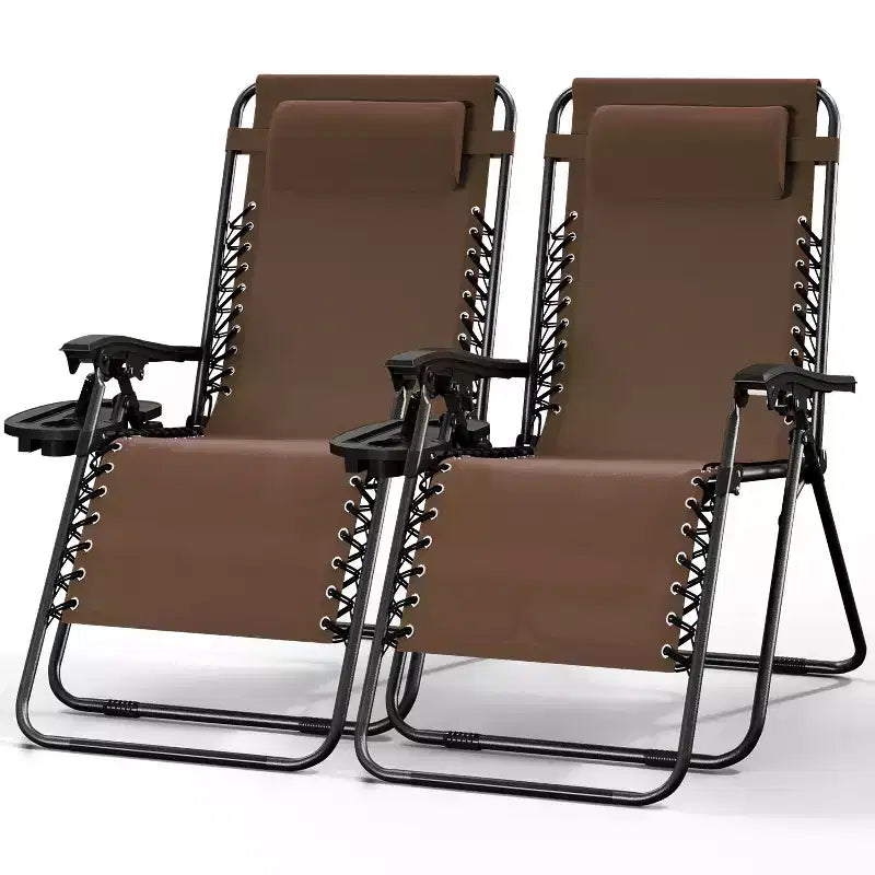 Lot de 2 chaises Nestl Zéro Gravité, Chaises de Camping Inclinables, Chaises Pliantes d'Extérieur avec Oreiller et Plateau Porte-Gobelet