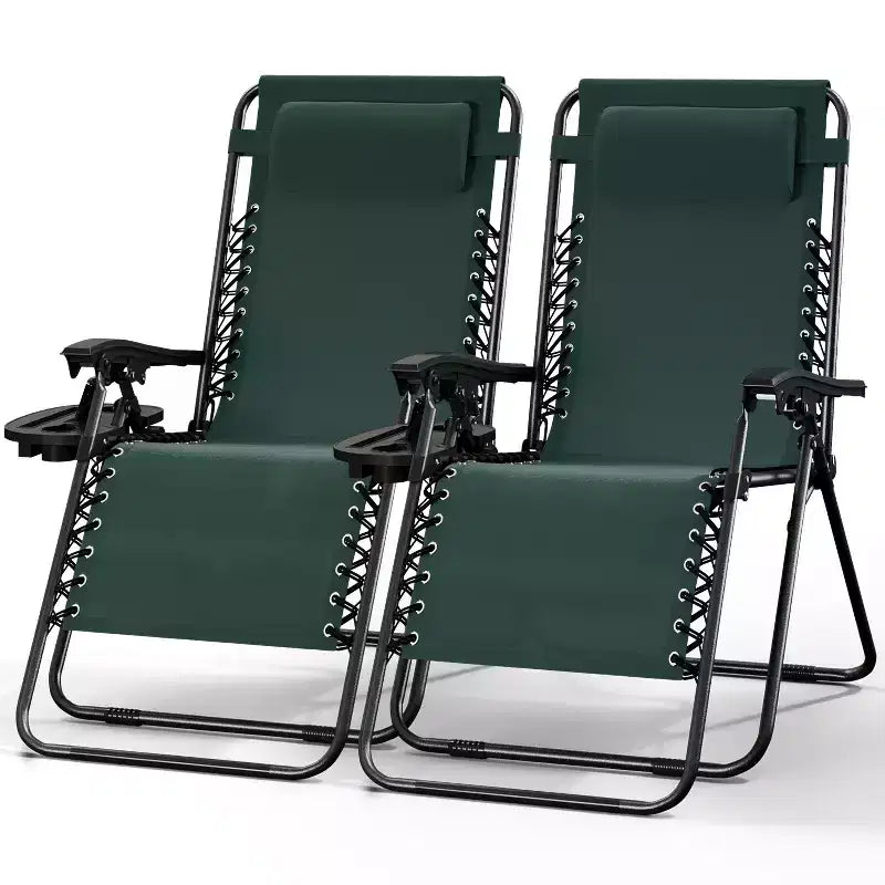 Lot de 2 chaises Nestl Zéro Gravité, Chaises de Camping Inclinables, Chaises Pliantes d'Extérieur avec Oreiller et Plateau Porte-Gobelet