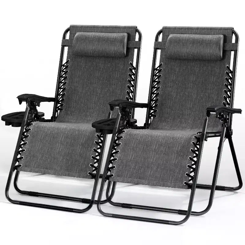 Lot de 2 chaises Nestl Zéro Gravité, Chaises de Camping Inclinables, Chaises Pliantes d'Extérieur avec Oreiller et Plateau Porte-Gobelet