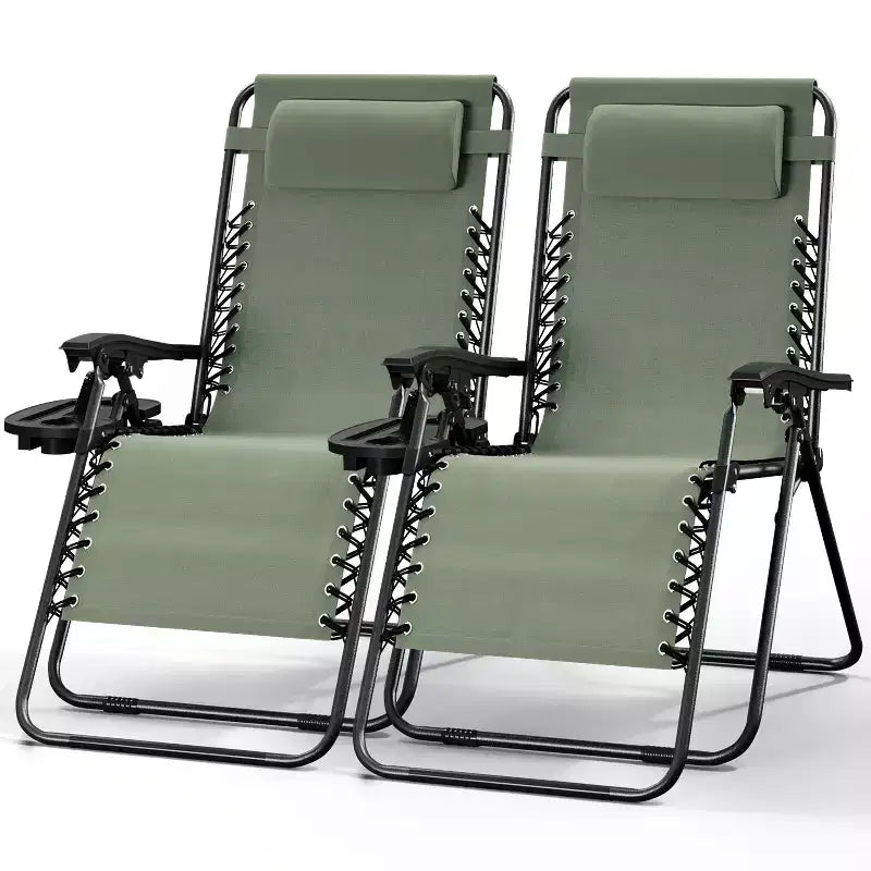 Lot de 2 chaises Nestl Zéro Gravité, Chaises de Camping Inclinables, Chaises Pliantes d'Extérieur avec Oreiller et Plateau Porte-Gobelet
