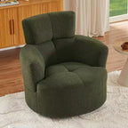 Okak Modern Accent Chair Swivel, Upholstered Accent Barrel Chair Swivel Round Sofa Chair with Adjustable Headrest for Living Room, Bedroom