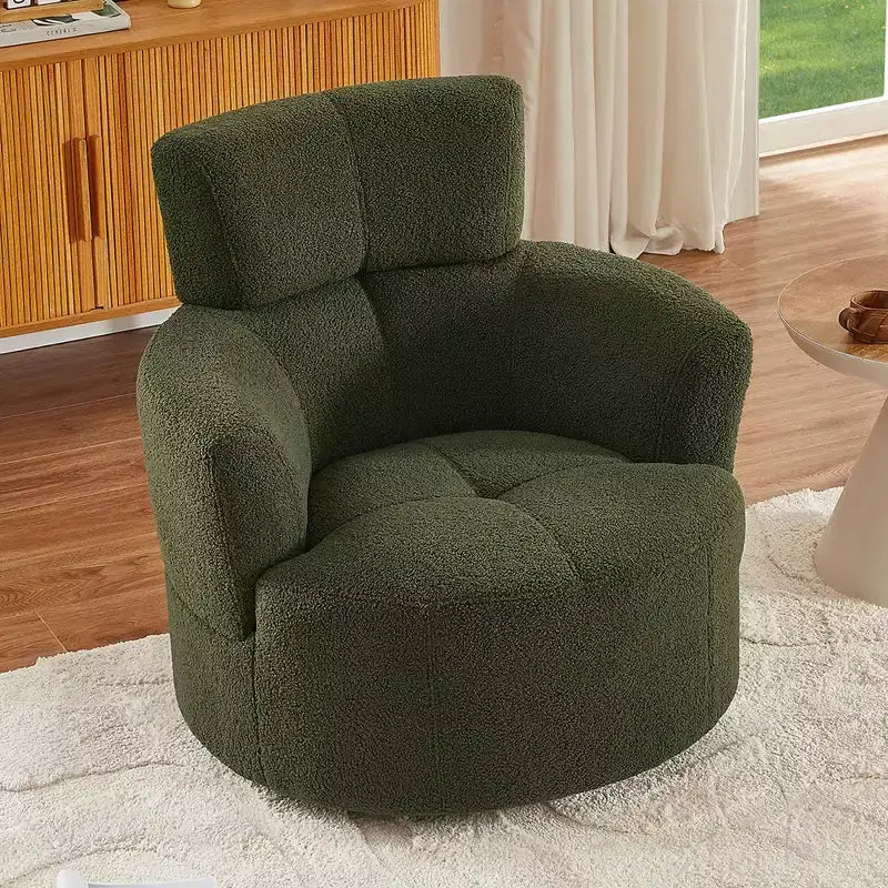 Okak Modern Accent Chair Swivel, Upholstered Accent Barrel Chair Swivel Round Sofa Chair with Adjustable Headrest for Living Room, Bedroom