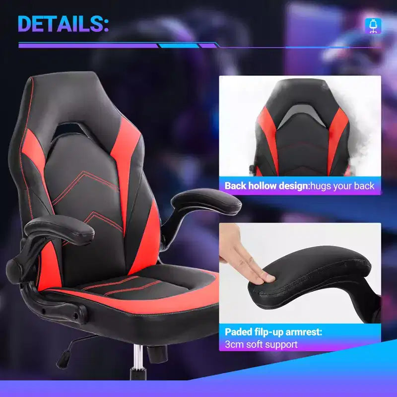 Chaise de jeu Bestier, chaise pivotante d'ordinateur en cuir PU avec soutien lombaire, dossier réglable et accoudoir rabattable pour chaise de bureau à domicile