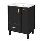 Meuble-lavabo moderne Chic Crate-24 avec évier et tiroir profond | Panier coulissant à 2 niveaux | Cadre en bois massif | Noir