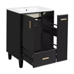 Meuble-lavabo moderne Chic Crate-24 avec évier et tiroir profond | Panier coulissant à 2 niveaux | Cadre en bois massif | Noir