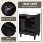 Meuble-lavabo moderne Chic Crate-24 avec évier et tiroir profond | Panier coulissant à 2 niveaux | Cadre en bois massif | Noir