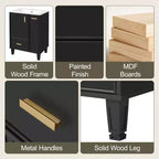 Meuble-lavabo moderne Chic Crate-24 avec évier et tiroir profond | Panier coulissant à 2 niveaux | Cadre en bois massif | Noir
