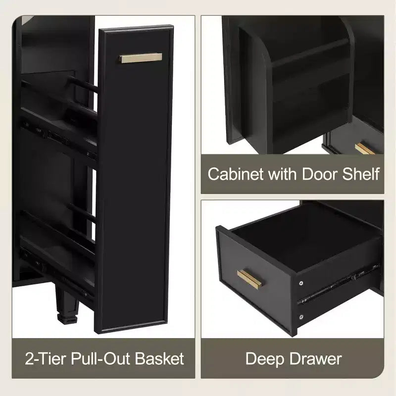 Meuble-lavabo moderne Chic Crate-24 avec évier et tiroir profond | Panier coulissant à 2 niveaux | Cadre en bois massif | Noir
