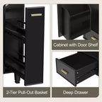 Meuble-lavabo moderne Chic Crate-24 avec évier et tiroir profond | Panier coulissant à 2 niveaux | Cadre en bois massif | Noir