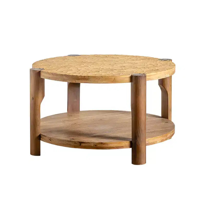 Table Basse Ronde en Bois à 2 Niveaux Grace de GDFStudio, 34", avec Étagère de Rangement