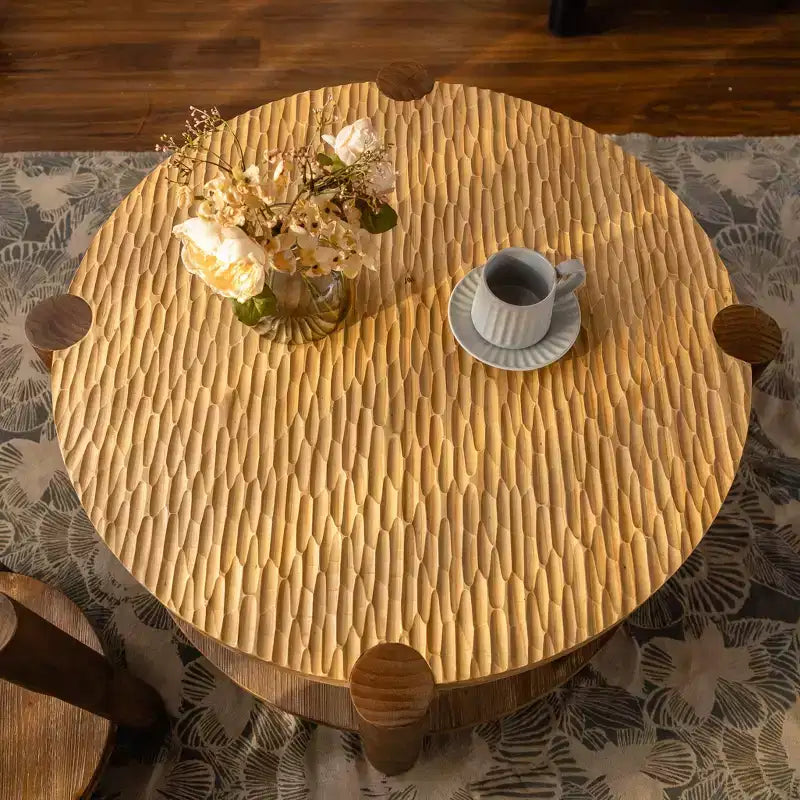 Table Basse Ronde en Bois à 2 Niveaux Grace de GDFStudio, 34", avec Étagère de Rangement