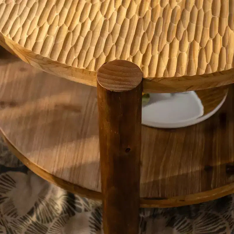 Table Basse Ronde en Bois à 2 Niveaux Grace de GDFStudio, 34", avec Étagère de Rangement