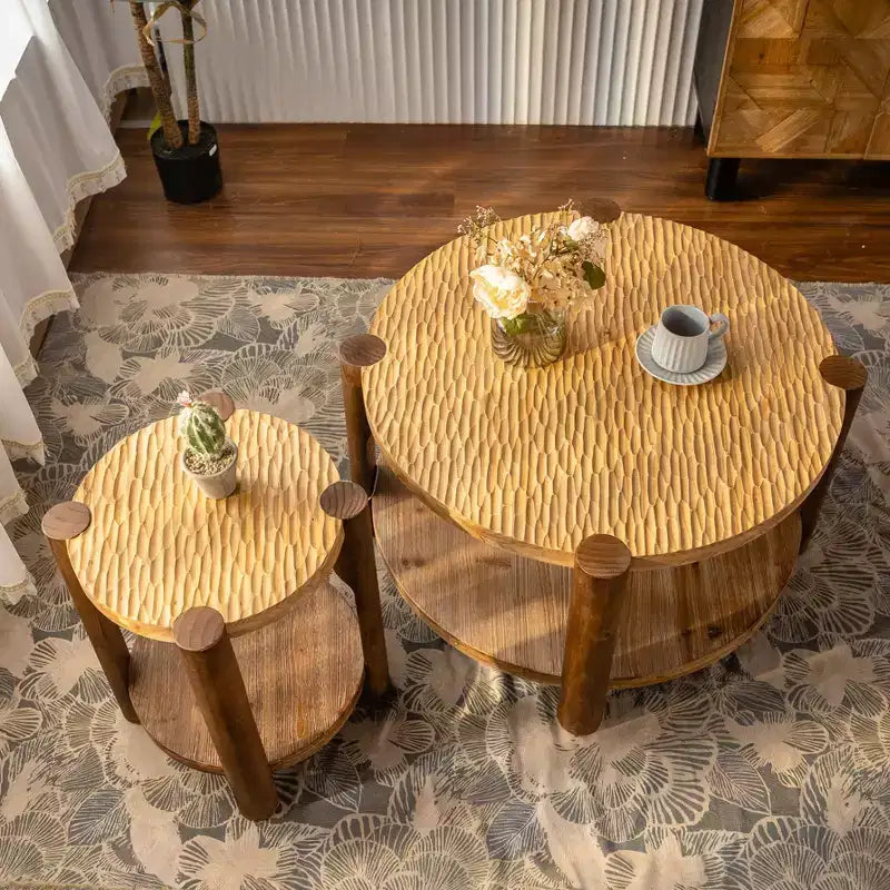Table Basse Ronde en Bois à 2 Niveaux Grace de GDFStudio, 34", avec Étagère de Rangement