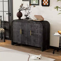 Retro Minimalist Curved Sideboard with Gold Handles and Adjustable Dividers(Antique Black)
