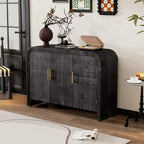 Retro Minimalist Curved Sideboard with Gold Handles and Adjustable Dividers(Antique Black)