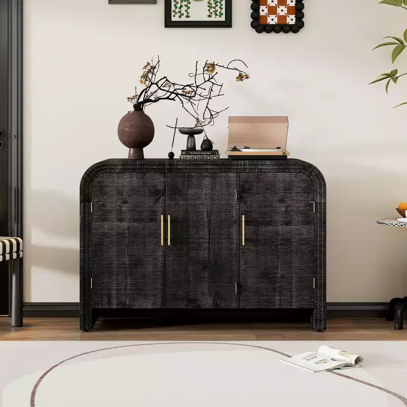 Buffet incurvé rétro minimaliste avec poignées dorées et séparateurs ajustables (noir antique)