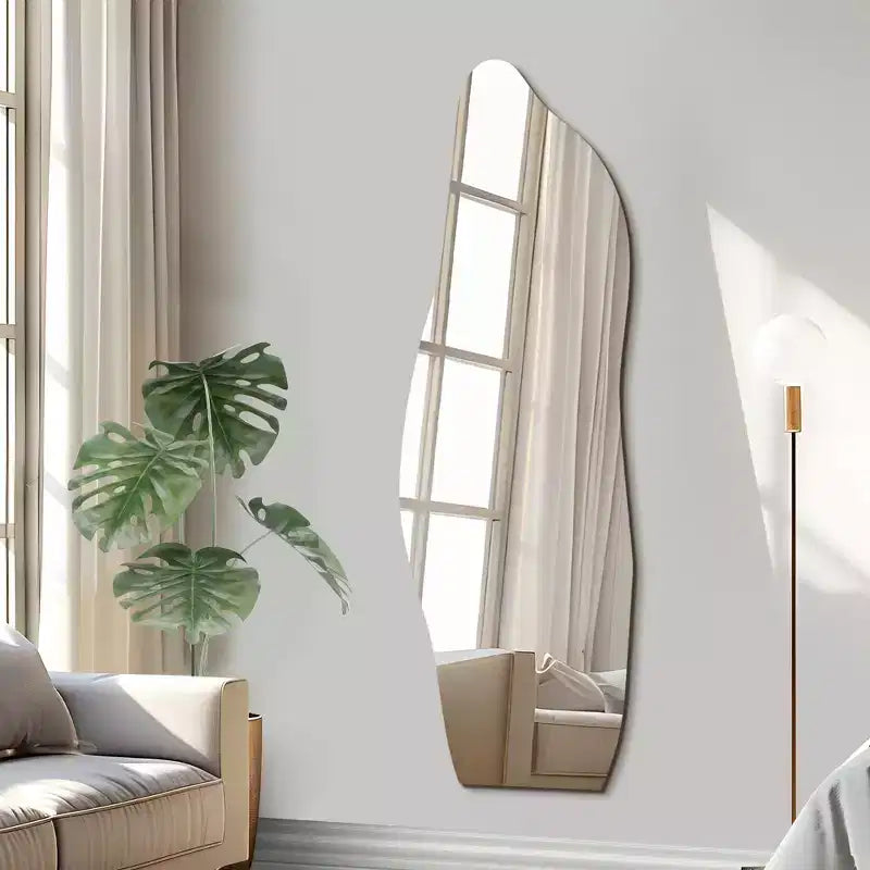 64x21 Irregular Full Length Mirror, HD Frameless Cloud Mirror Wall Mounted Mirror, Full Body Wavy Mirror for Bedroom Living Room with Tempered Glass