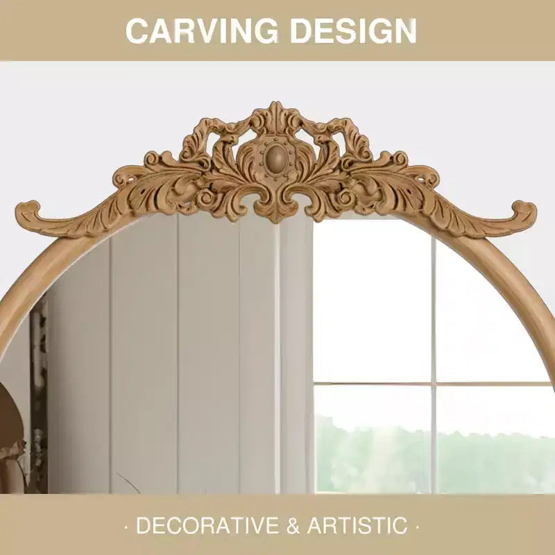 Miroir de salle de bain arqué 36x24 avec cadre en bois, miroir mural en rotin pour chambre à coucher, salon, entrée, couleur naturelle