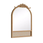 Miroir de salle de bain arqué 36x24 avec cadre en bois, miroir mural en rotin pour chambre à coucher, salon, entrée, couleur naturelle