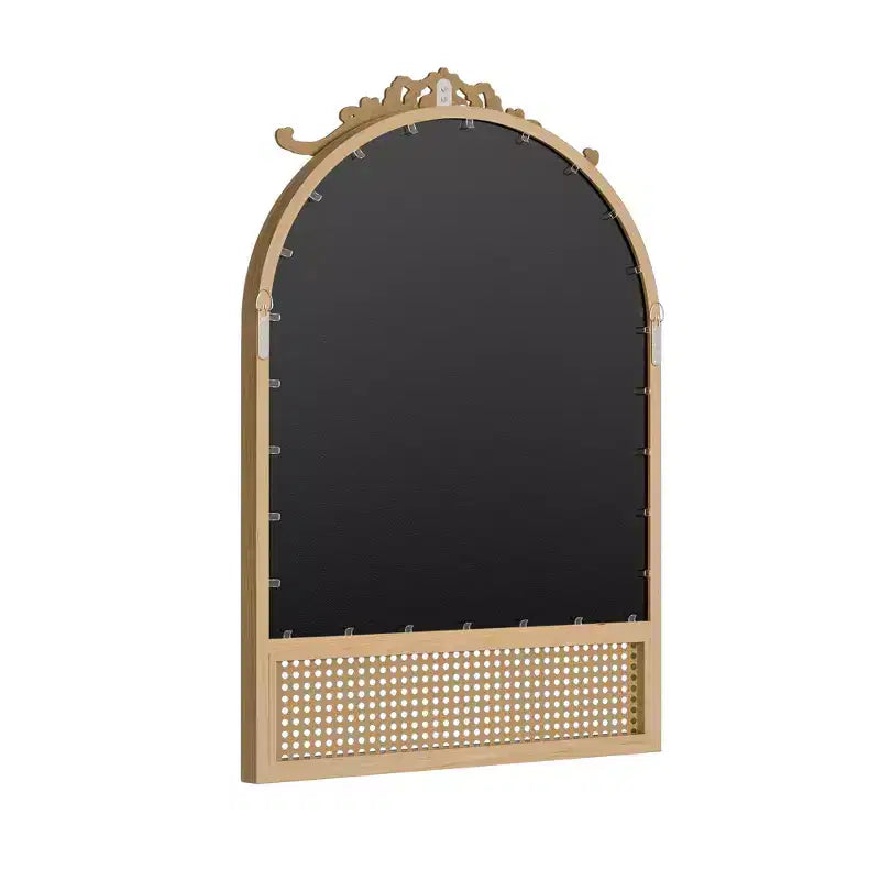 Miroir de salle de bain arqué 36x24 avec cadre en bois, miroir mural en rotin pour chambre à coucher, salon, entrée, couleur naturelle