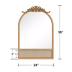Miroir de salle de bain arqué 36x24 avec cadre en bois, miroir mural en rotin pour chambre à coucher, salon, entrée, couleur naturelle