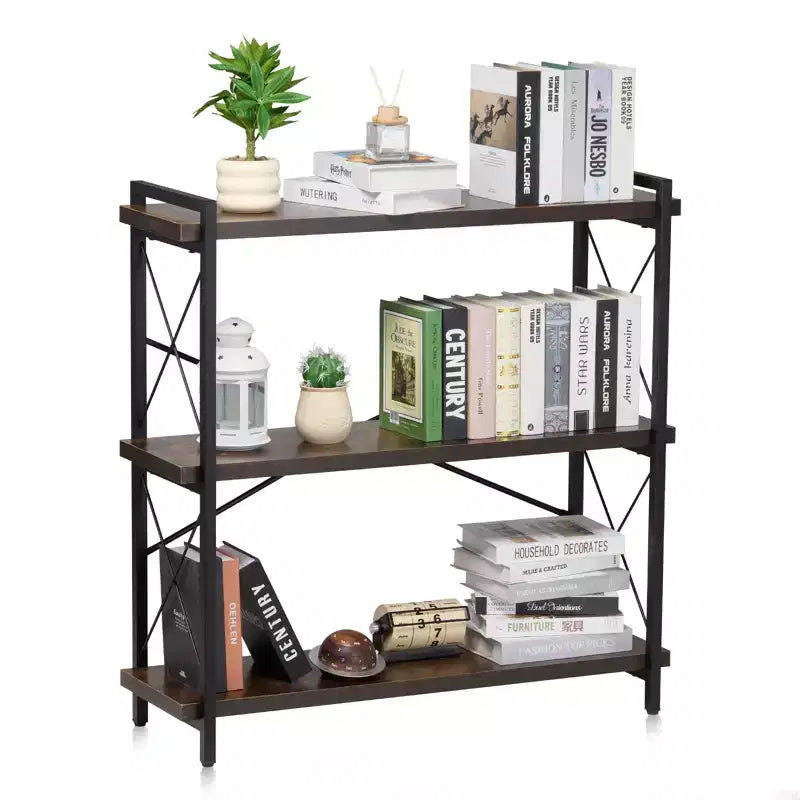 VEVOR Metal Bookshelf, 3-Tier Industrial Bookshelf, Small Rustic Storage Display Bookcase with Open Shelves, Freestanding Display Vintage Shelving
