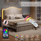 Cadre de lit AMERLIFE avec lumières LED et station de charge, tête de lit de rangement haute de 50 po