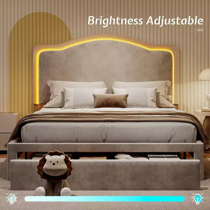 Cadre de lit AMERLIFE avec lumières LED et station de charge, tête de lit de rangement haute de 50 po