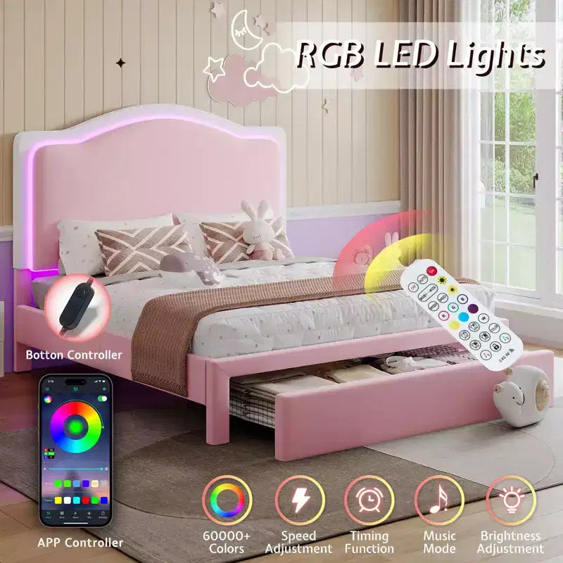 Cadre de lit AMERLIFE avec lumières LED et station de charge, tête de lit de rangement haute de 50 po