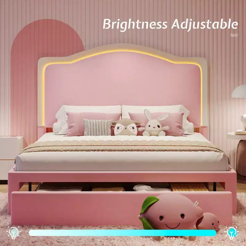 Cadre de lit AMERLIFE avec lumières LED et station de charge, tête de lit de rangement haute de 50 po
