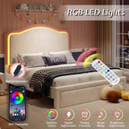 Cadre de lit AMERLIFE avec lumières LED et station de charge, tête de lit de rangement haute de 50 po