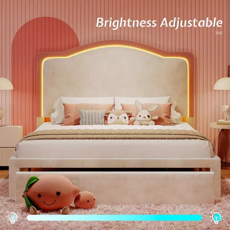 Cadre de lit AMERLIFE avec lumières LED et station de charge, tête de lit de rangement haute de 50 po